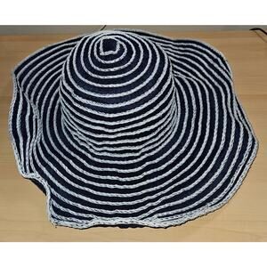 CVS Navy Blue and White Striped Wide Brim Floppy Sun Hat
